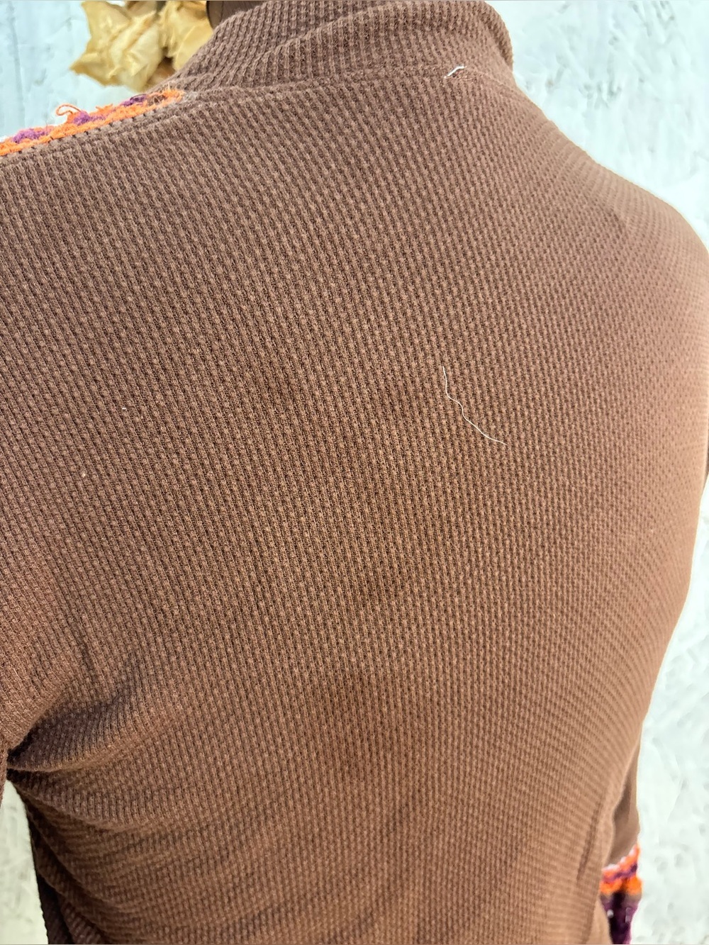 Free People Switch It Up Crochet Granola Girl Brown Mock Neck Thermal XL - Picture 7 of 9